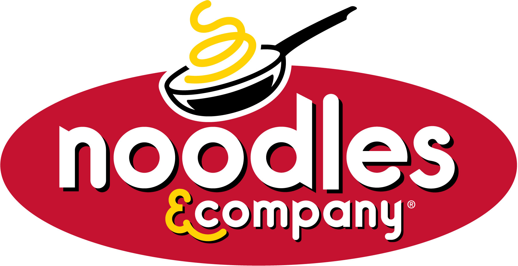 Pink and white Noodle E company logo